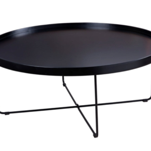 Mesa de centro redonda de gran capacidad, fabricada con la base de metal a juego y una tapa de ø 80 cm con diseño bandeja, fabricada en DM lacado de 40mm grueso y rebajado. Las mesas de centro con bandera son el último grito dentro del mobiliario moderno.
